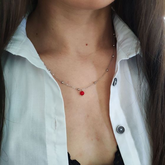 Silver necklace with coral
