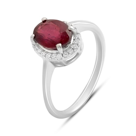 Серебряное кольцо с рубином 1.948ct, фианитами