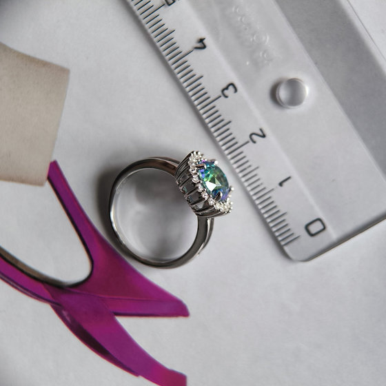 Silver ring with mystic topaz