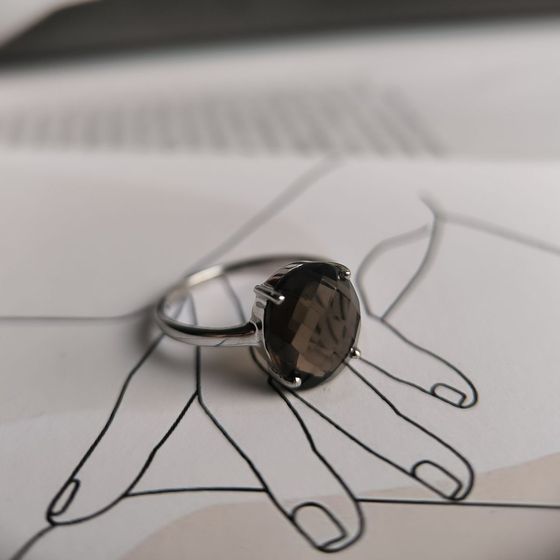 Silver ring with smoky quartz
