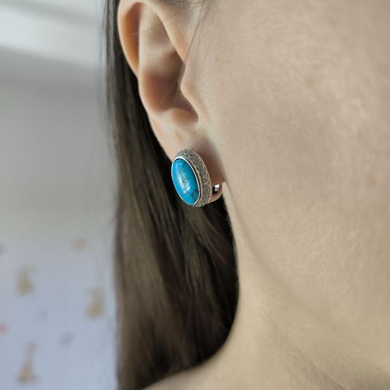 Серебряные серьги с бирюзой, фианитами