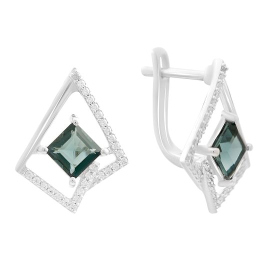 Срібні сережки з топазом Лондон Блю 2.369ct, фіанітами