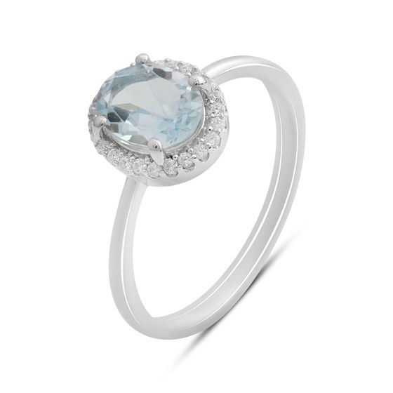 Серебряное кольцо с топазом 1.766ct, фианитами