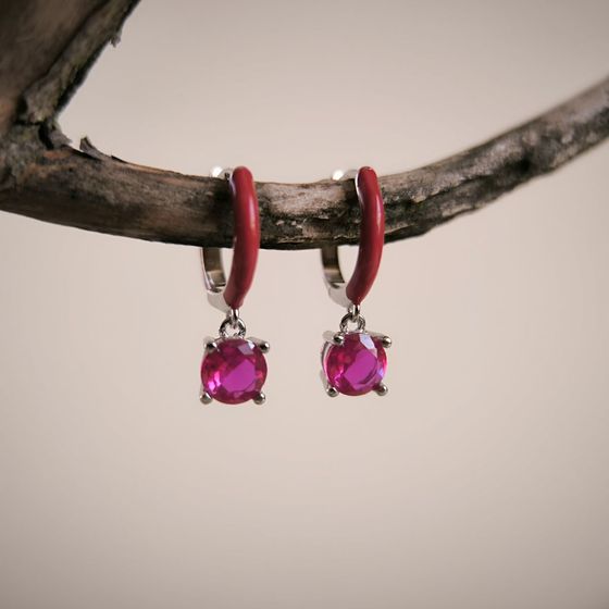 Срібні сережки з фіанітами, емаллю