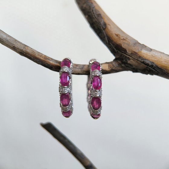 Silver earrings with ruby 14.169ct, cubic zirconia