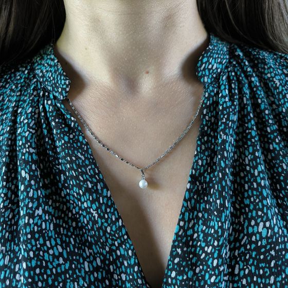 Срібна підвіска з перлами, фіанітами