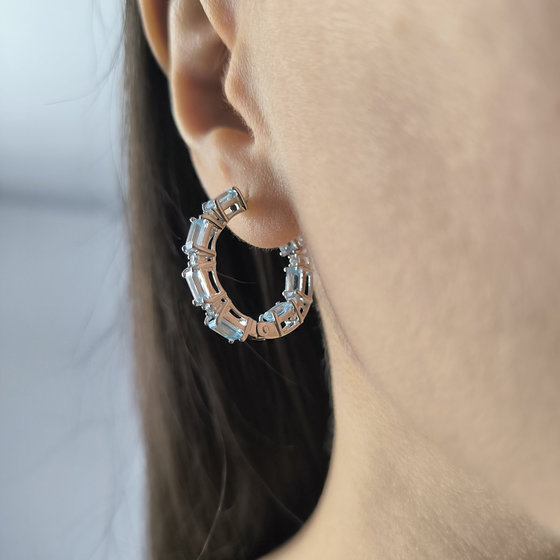 Срібні сережки з топазом, фіанітами