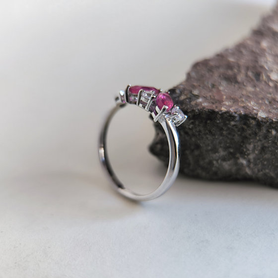 Silver ring with ruby and cubic zirconia