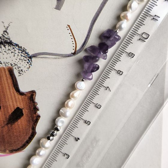 Срібний браслет з аметистом, перлами бароковими