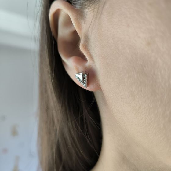 Срібні сережки з перламутром, фіанітами