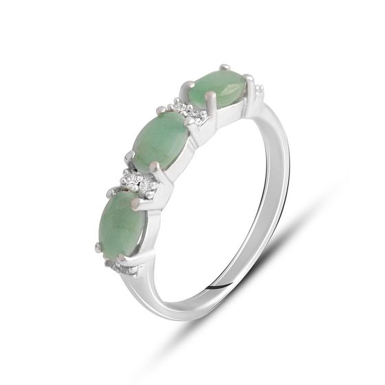 Silver ring with a 1.551-carat emerald and cubic zirconia