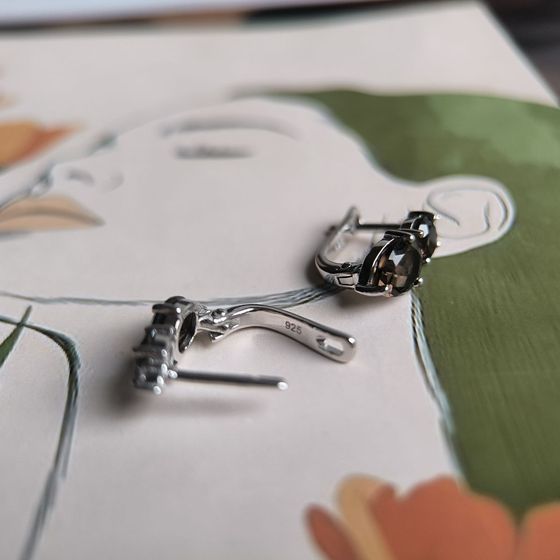 Серебряные серьги с раухтопазом (дымчатым кварцем) 2.841ct, фианитами