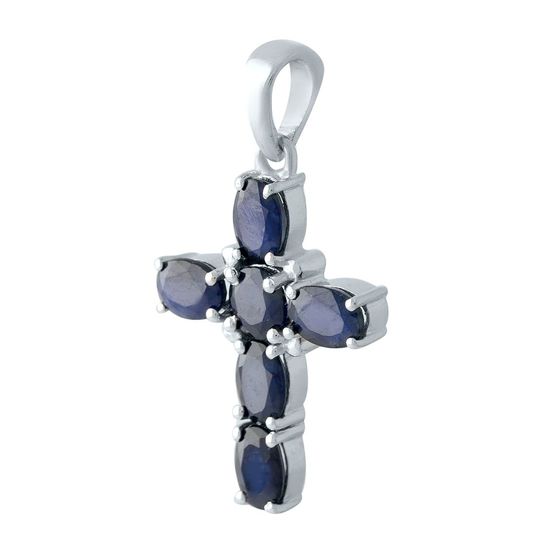 Silver cross with a 3.593-carat sapphire