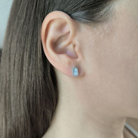 Срібні сережки з перламутром, фіанітами