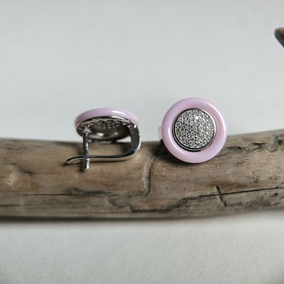 Срібні сережки з керамікою, фіанітами