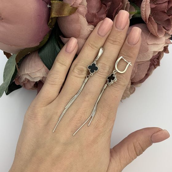 Срібні сережки з оніксом