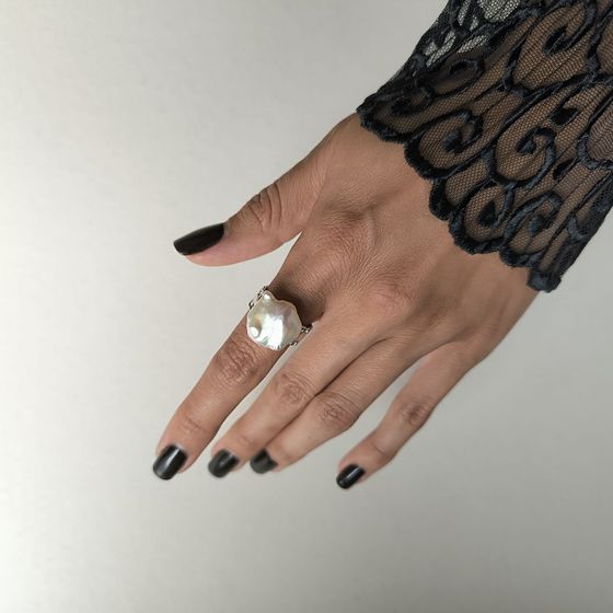 Silver ring with baroque pearls