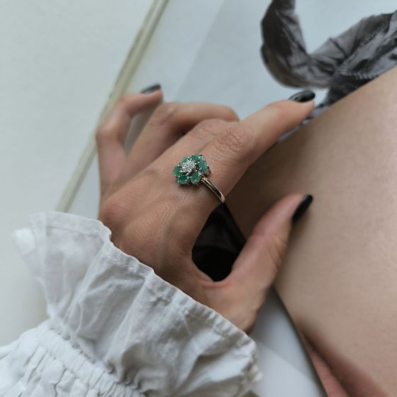 Silver ring with emerald, fianites