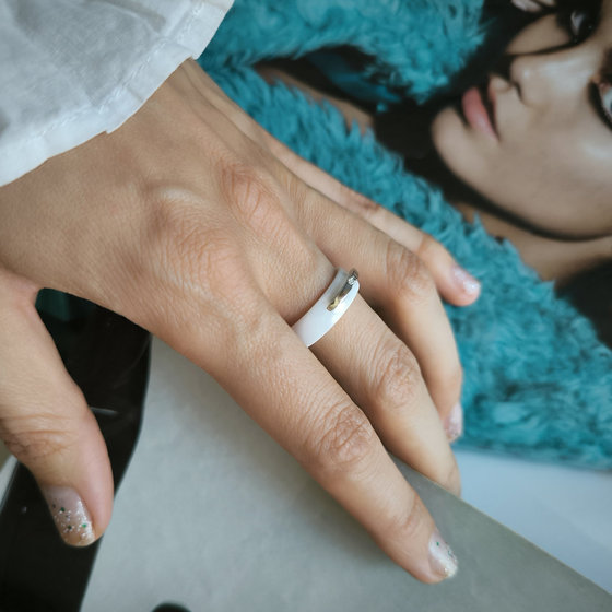 Silver ring with ceramic and cubic zirconia