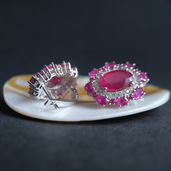 Silver earrings with a 14.72ct ruby and cubic zirconia