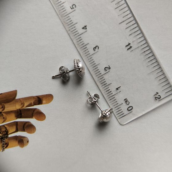 Срібні сережки з перлами, фіанітами