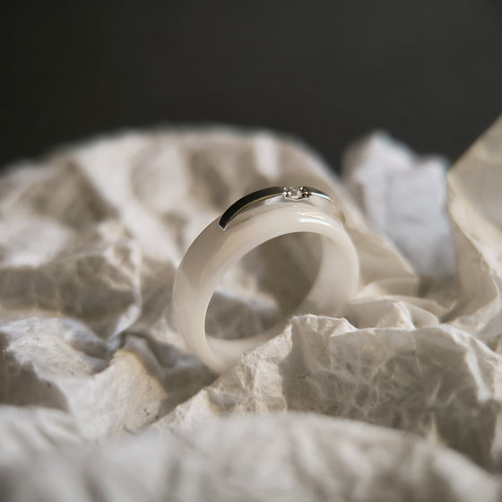 Silver ring with ceramic and cubic zirconia