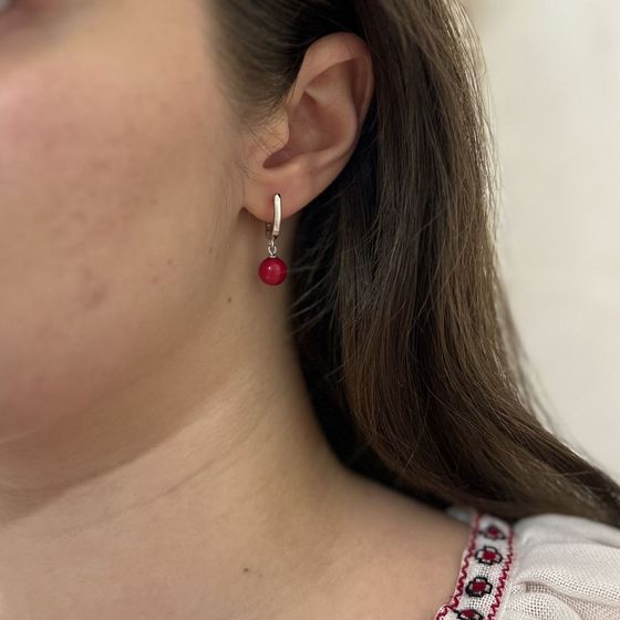 Silver earrings with coral