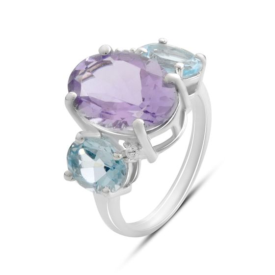 Серебряное кольцо с аметистом, топазом