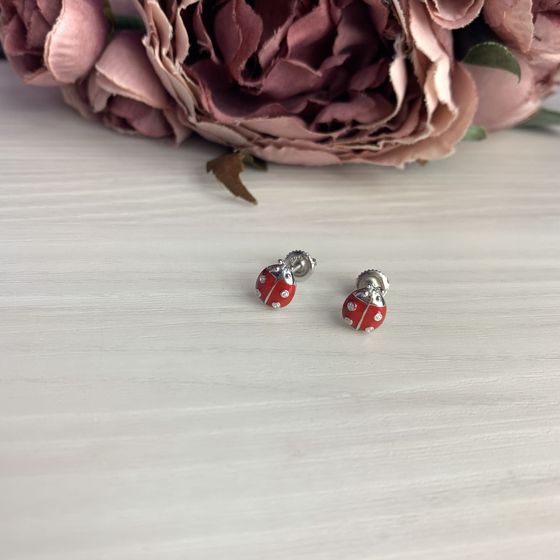 Срібні сережки з емаллю, фіанітами