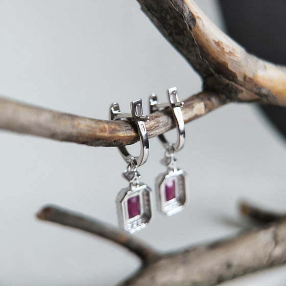 Silver earrings with ruby 3.754ct, cubic zirconia