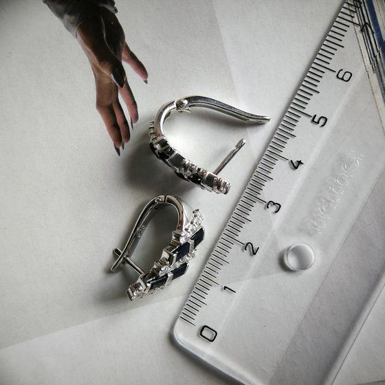 Срібні сережки з сапфіром 6.05ct, фіанітами