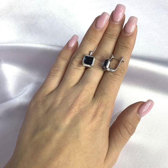 Серебряные серьги с топазом Лондон Блю 3.218ct