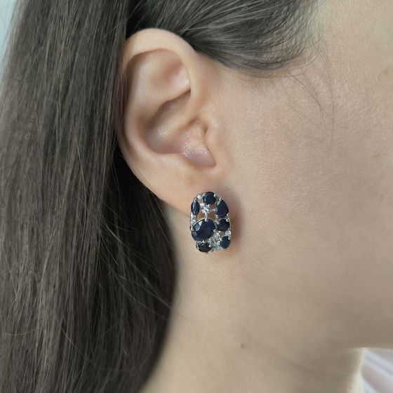 Срібні сережки з сапфіром 7.608ct, фіанітами