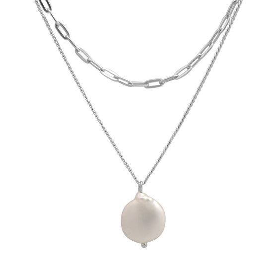 Silver necklace with baroque pearls