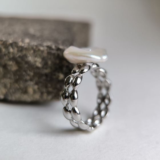 Silver ring with baroque pearls