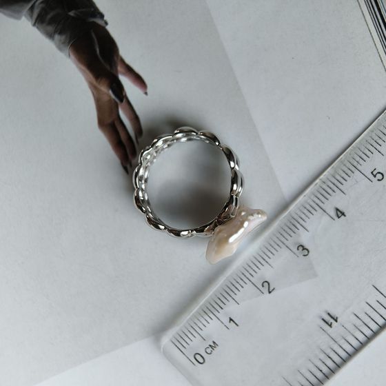 Silver ring with baroque pearls