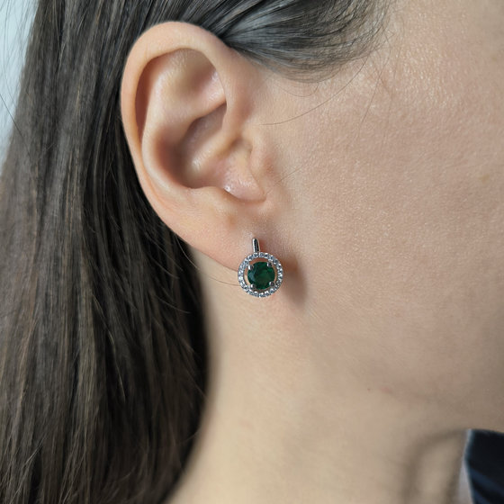 Silver earrings with emerald nano 1.722ct