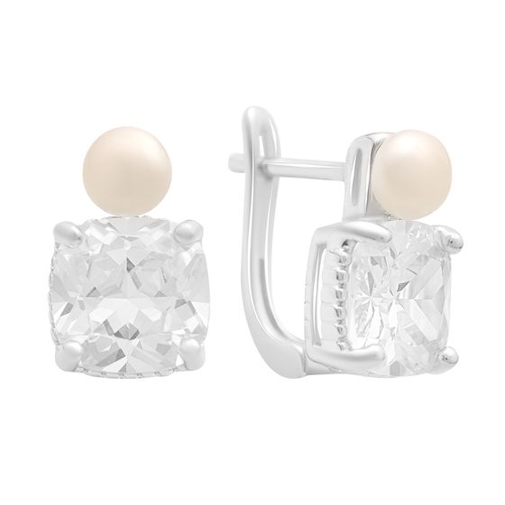 Silver earrings with pearls and cubic zirconia