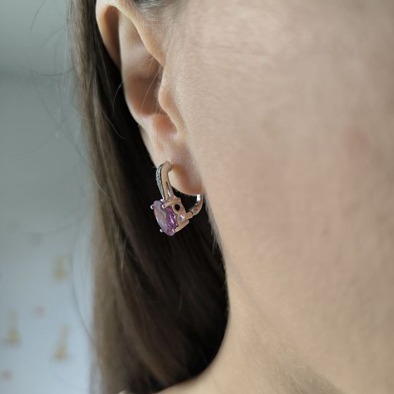 Срібні сережки з александритом та фіанітами