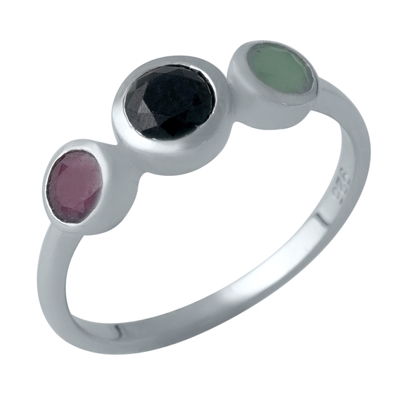 Серебряное кольцо с сапфиром, изумрудом, рубином