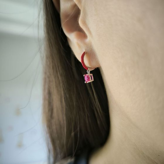 Срібні сережки з фіанітами, емаллю