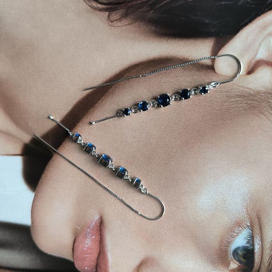 Silver earrings with sapphire nano 1.887ct