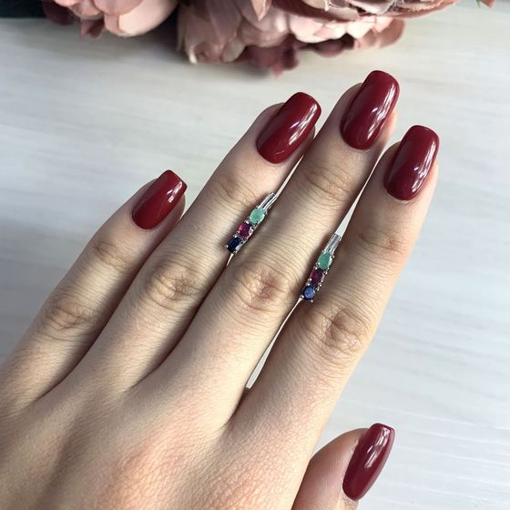 Серебряные серьги с изумрудом, рубином, сапфиром