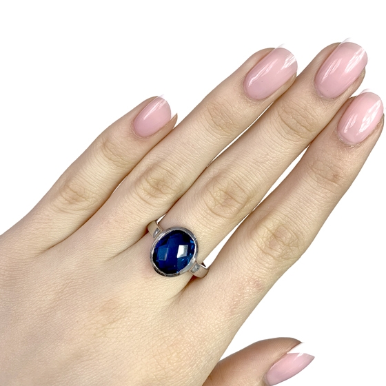 Серебряное кольцо с топазом nano Лондон Блю
