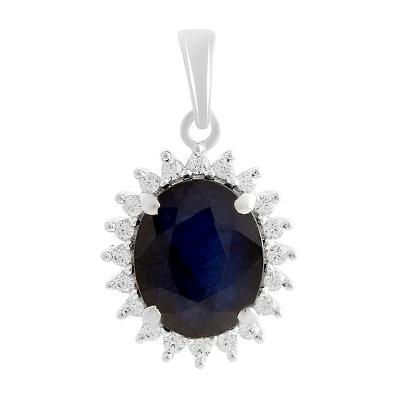 Срібна підвіска з сапфіром 3,599 карата, фіанітами