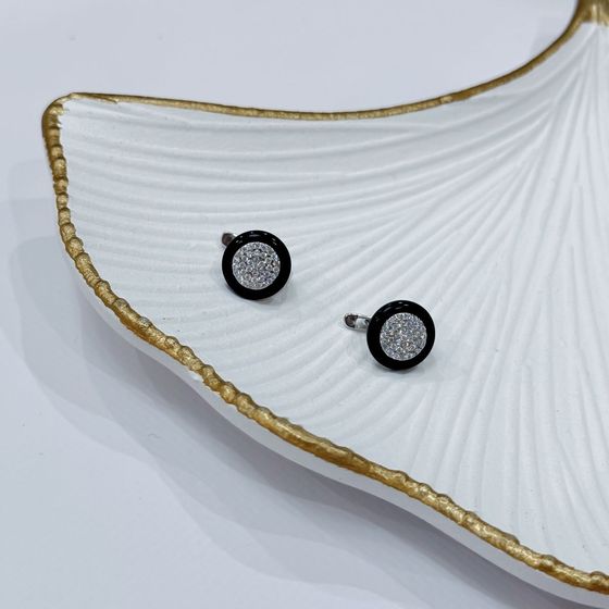 Серебряные серьги с ониксом, фианитами