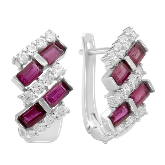 Silver earrings with ruby 6.107ct, cubic zirconia