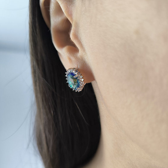 Серебряные серьги с мистик топазом 4.228ct