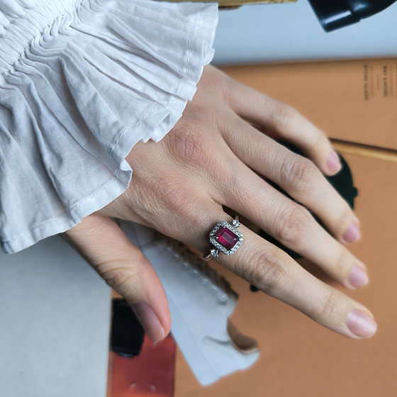Silver ring with ruby and cubic zirconia