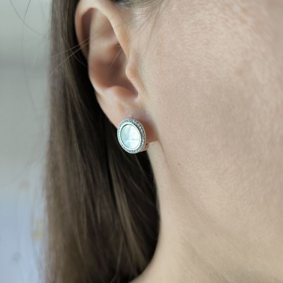 Срібні сережки з перламутром, фіанітами